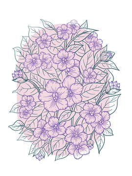 紫罗兰花卉线描装饰画