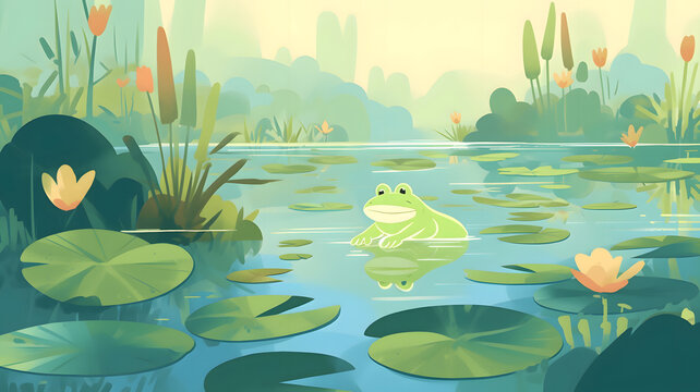 池塘荷叶青蛙