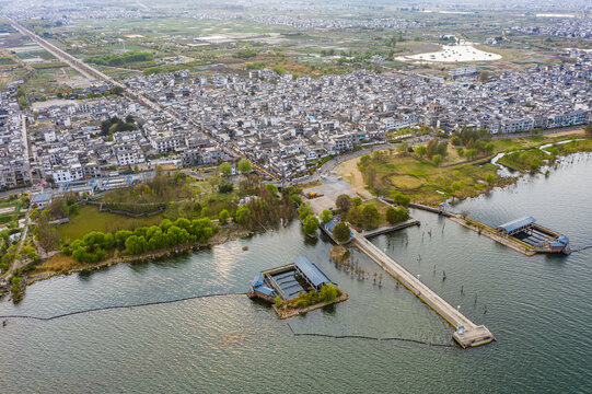 航拍云南大理洱海才村湿地公园