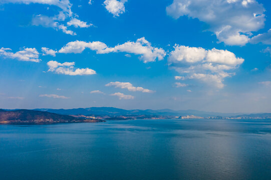 航拍云南大理洱海才村湿地公园