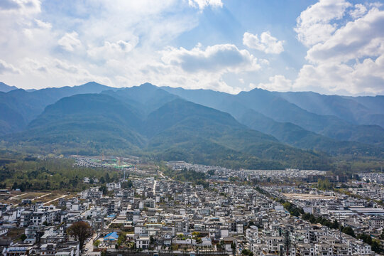 航拍远眺云南大理苍山山地山脉