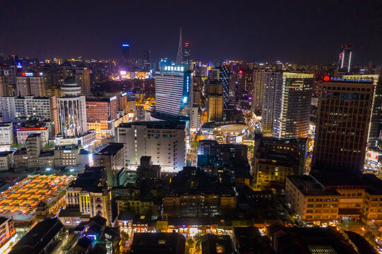 航拍云南昆明老街夜景历史街区