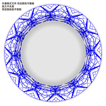 抽象青花瓷盘子花面图案