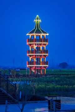 兴化千垛景区观景台夜景