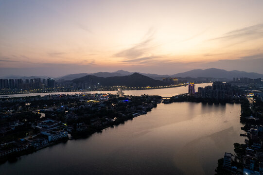 珠海井岸城市夜景风光航拍