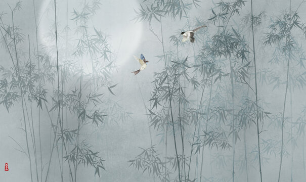 水墨竹林