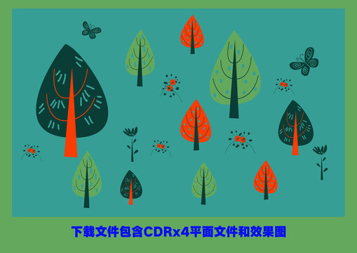 卡通树叶标签树林森林植物