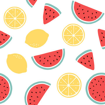 夏日手绘水果西瓜柠檬图案