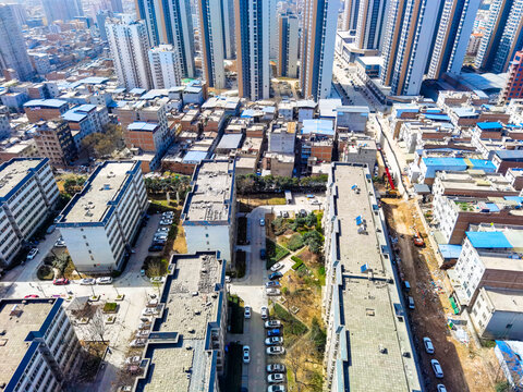 西安城市居民住宅区建筑群全景