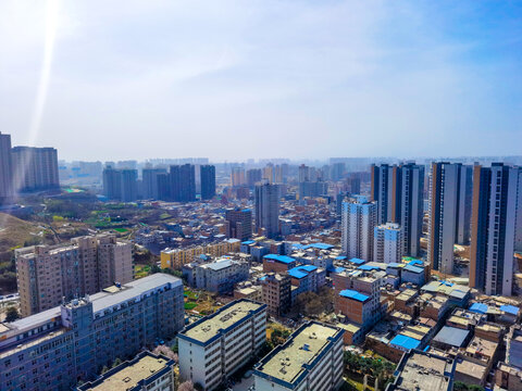 西安城市居民住宅区建筑群全景