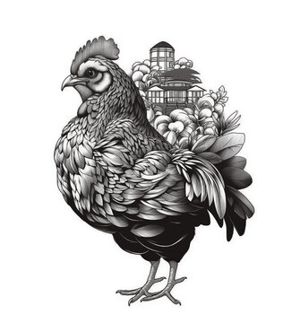 鸡手绘插画母鸡