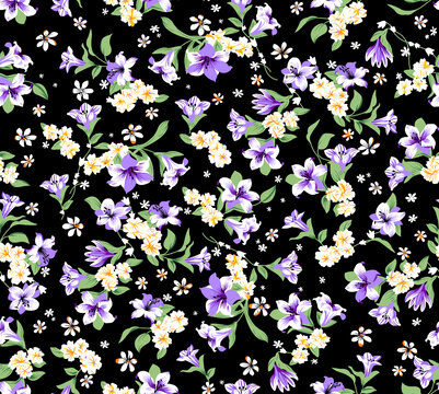 黑底米色浅紫色小碎花