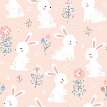 可爱婴童兔子四方连续图案