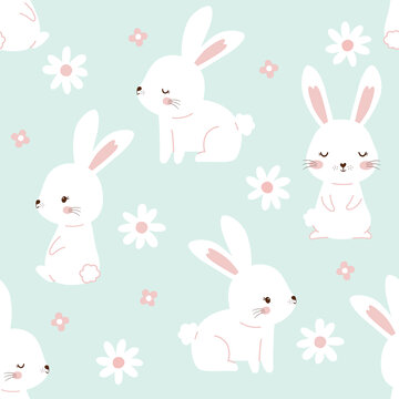 可爱兔子花卉循环背景图案