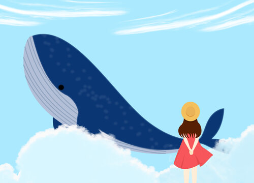 少女和鲸鱼儿童节海报背景素材