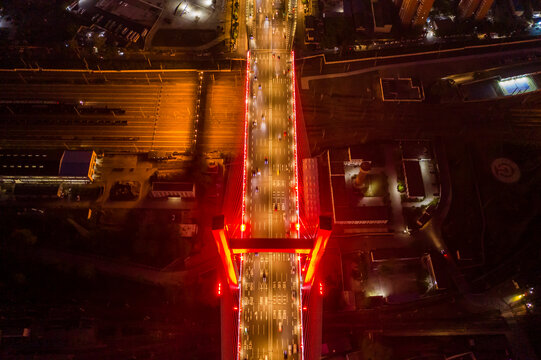 航拍郑州农业路大桥夜景灯光秀