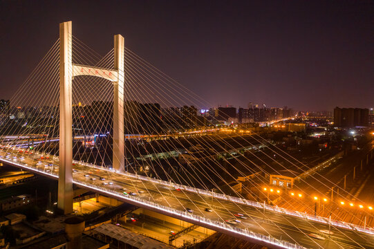 航拍郑州农业路大桥夜景灯光秀