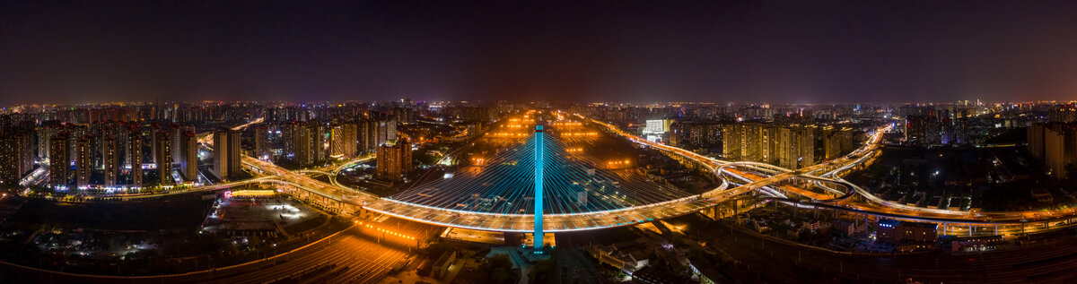 航拍郑州农业路大桥夜景灯光秀