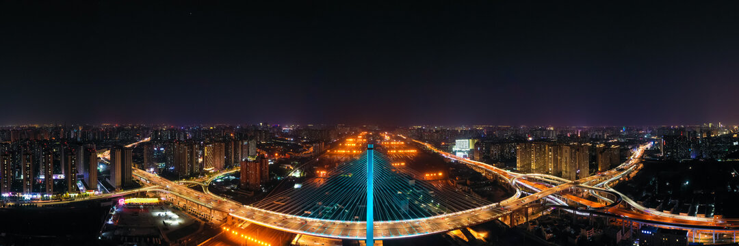 航拍郑州农业路大桥夜景灯光秀