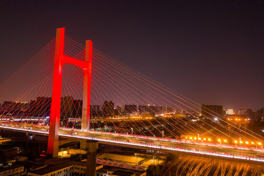 航拍郑州农业路大桥夜景灯光秀