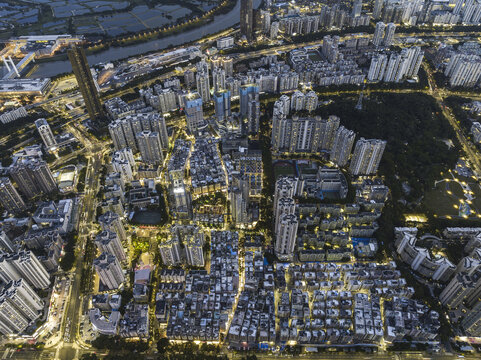 深圳市皇岗水围村航拍夜景