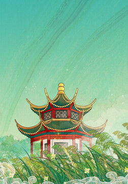 南京夫子庙国风背景插画竖版