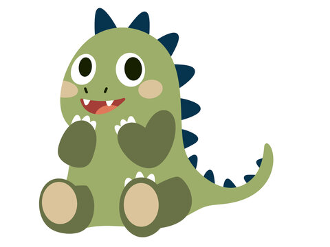 绿色可爱小恐龙微笑插画元素
