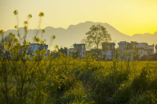 徽派古村古建筑马头墙晨曦