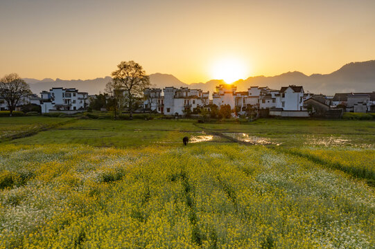 徽派古村古建筑马头墙晨曦