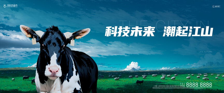 农业奶牛牧场鲜肉类海报