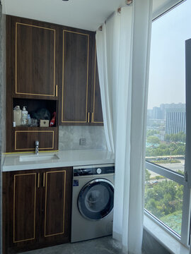 新中式阳台洗衣机柜