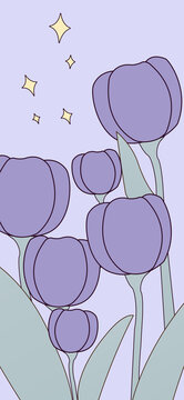 紫色郁金香卡通花朵小星星