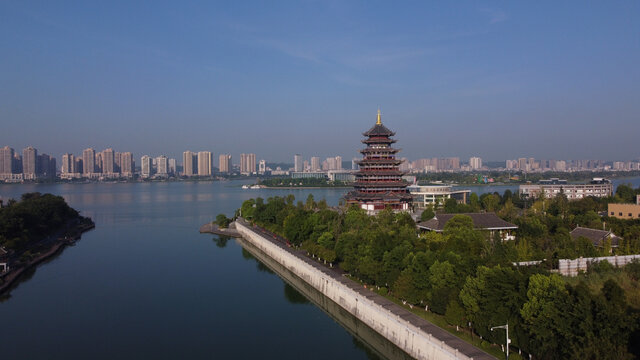 遂宁河道地标城市建筑航拍