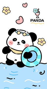卡通熊猫游泳
