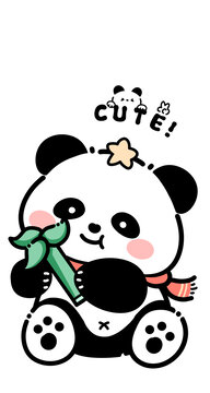 卡通熊猫手拿竹子