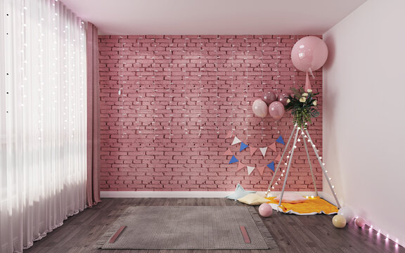 粉色墙砖直播间背景幕布墙面