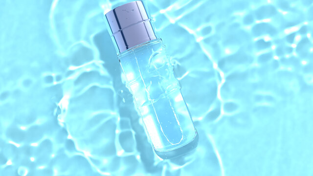 化妆品瓶子水中涟漪