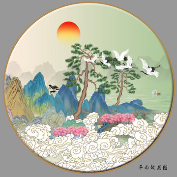 圆形山水画