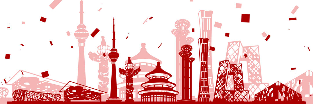 北京城市地标建筑剪影插画