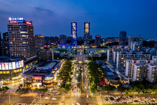 江门蓬江万达广场夜景航拍