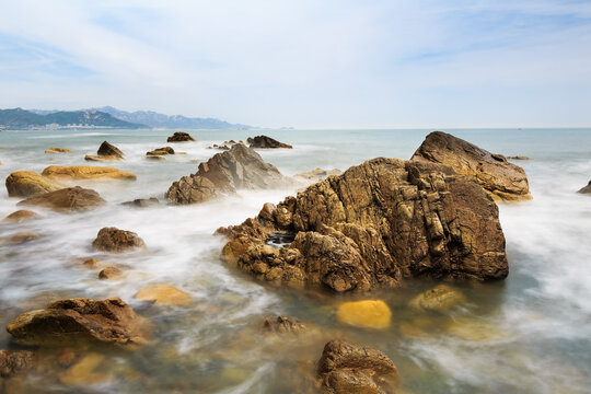 慢门大海礁石海浪