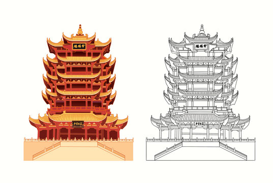 武汉黄鹤楼插画分层