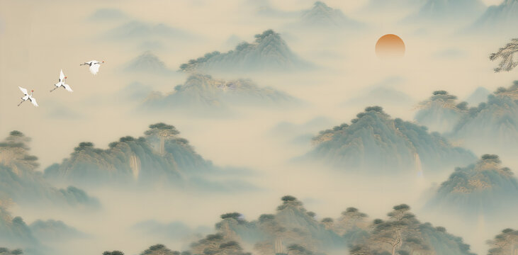 千里山峰国画