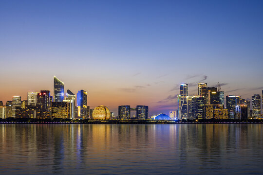 杭州城市地标建筑夜景