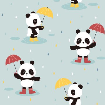 趣味卡通手绘熊猫四方连续图案