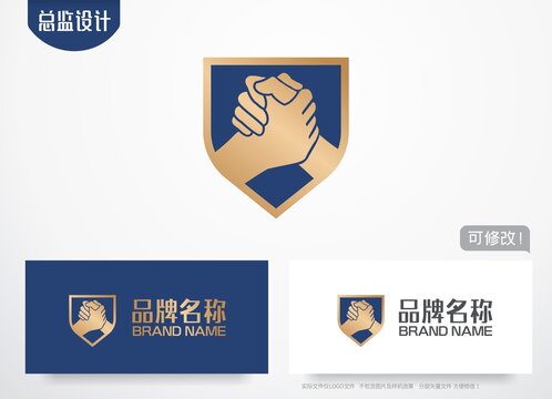 掰手腕logo盾牌标志