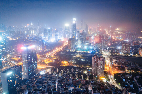 深圳市城市天际线摩天大楼夜景