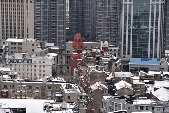 武汉汉口城市建筑风光雪景