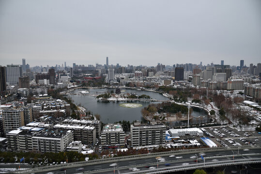 武汉紫阳湖城市风光雪景