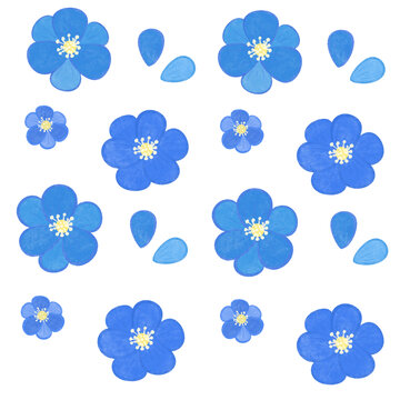 手绘蓝色花朵印花插画设计